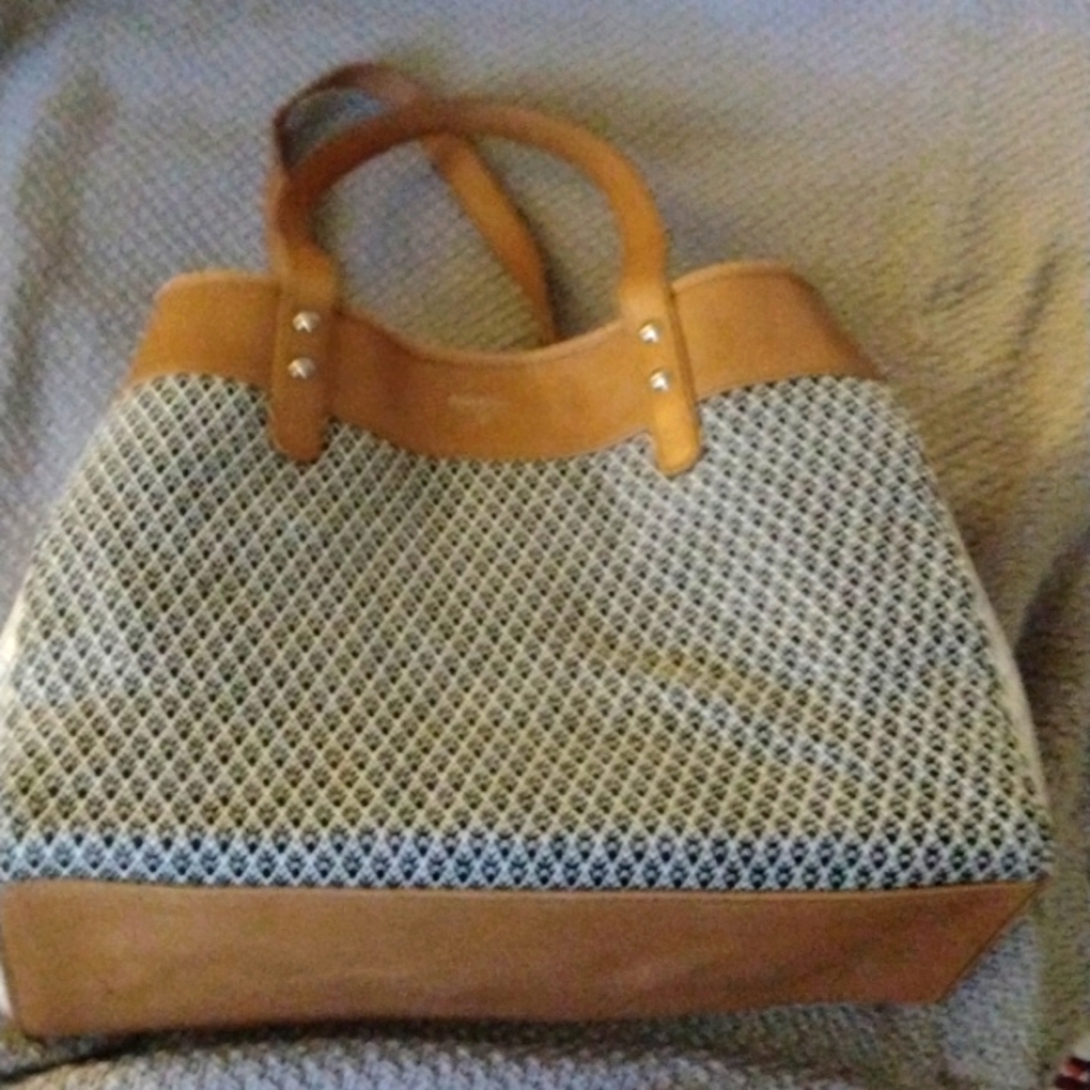 Fossil handbag 100134 Brown and creme/black full textile cow hide Leather.